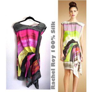 Asymmetrical 100% Pure Silk Watercolor Print Dress